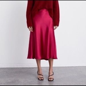 Zara pink satin skirt